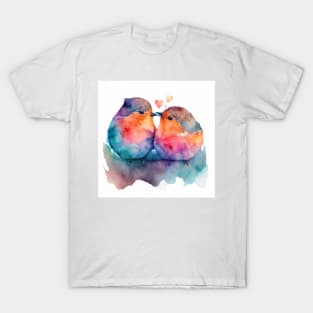 Cute fluffy robins - The birds are locked in a loving embrace. Perfect valentines day gift T-Shirt